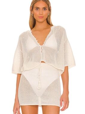 L*Space "Coast Is Clear" cotton crochet top and matching mini skirt in cream